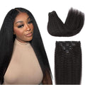 Lashey Clip in Hair Extensions Real Human Hair, Kinky Straight 14 Inch 7pcs 120g #1B Natural Black Remy Human Hair Extensions Natural Thick Clip in Hair Extensions for Black Women