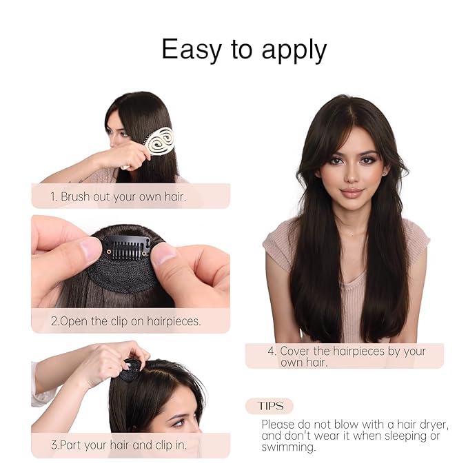 2 Pcs Clip In Hair Volumizer 8 Inch Invisible Heat Resistant Hair Pieces Thick Hair Clip Ins Adding Extra Volume Hairs Extensions Short for Women With Thin & Fine Chocolate Brown