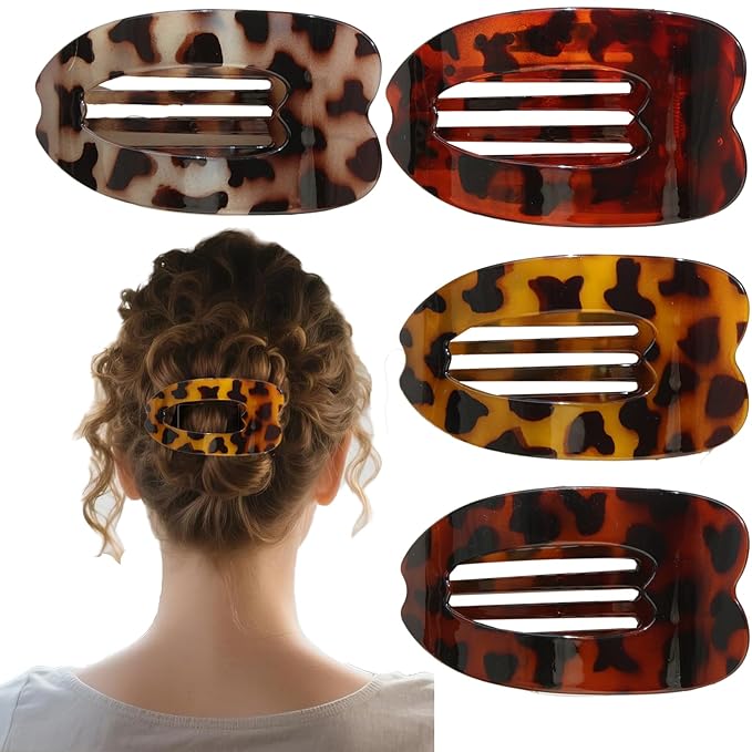 Large Flat Hair Clips for woman,4PCS French Flat Hair Claw Clips,Duckbill Hair Clips for Thick and Thin Hair,Matte No-Slip Hair Clip Strong Hold Barrettes (Leopard Color)
