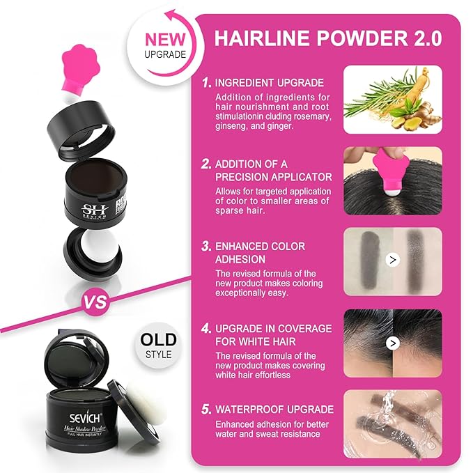 Sevich Hairline Powder 2.0，Instantly Conceals Hair Loss, Root Touch up Powder, Hair Shadow Toppers for Women & Men Thinning Gray Hair, Windproof & Sweatproof, 48H Makeup Lasting, Medium brown