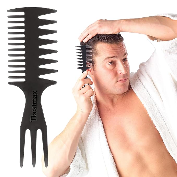Hair Comb Styling Set Tail Combs Double Side Brushes Afro Pick Pik Comb African American Hair Brush Barber Accessories Black-2Pcs