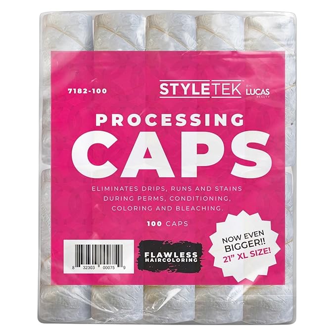STYLETEK® 100 PCS Disposable Clear Processing/Shower Hair Caps, 21” XL Size, Thick Waterproof conditioning capes