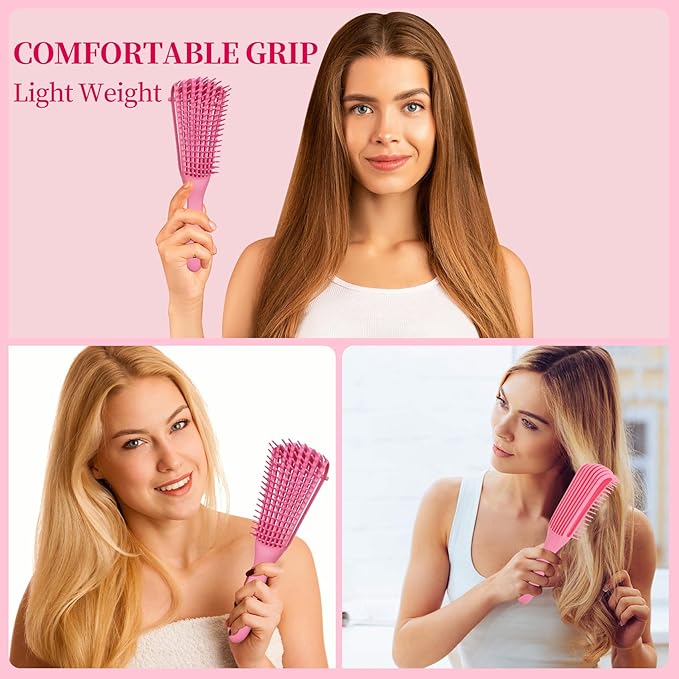 hair Brush Set for Afro America/African Hair, Textured 3a to 4c -Detangler Brush,9 row hair brush,Wide Tooth Comb,Rat Tail Comb (Pink)