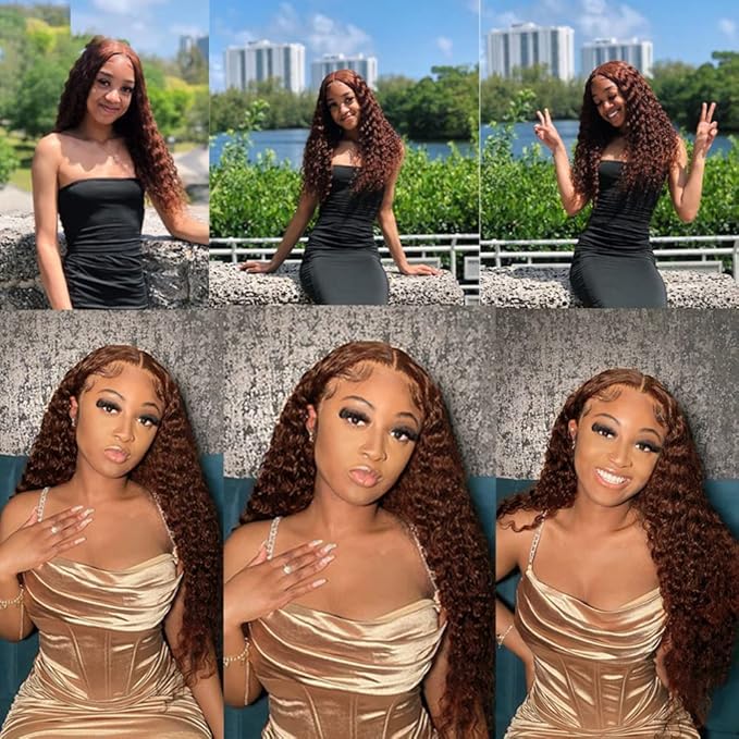 24 26 28 Inch Color 4 Bundles Human Hair Chocolate Brown Deep Wave Bundles Brazilian Virgin Remy Hair Extensions Niegmeag Double Weft Soft and Silky Color 4 Deep Wave Bundle 300g