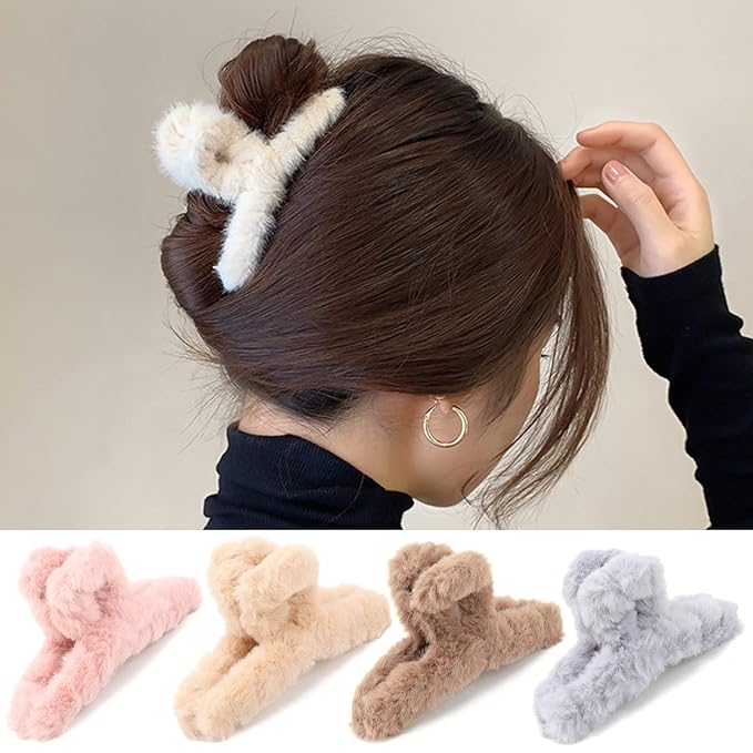 SEVEN LUCKY LIGHT Hair Clip, 7 Pcs 4.5" Fuzzy Claw Clips for Thick Hair, Cute Fuzzy Clip for Women Girls, Soft Hair Clips