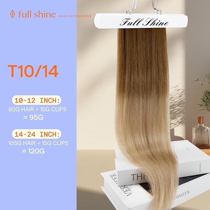 Full Shine Balayage Clip in Hair Extensions Human Hair Blonde Clip in Extensions Human Hair Light Brown to Blonde Remy Clip Hair Double Weft 7 Pcs 12 Inch