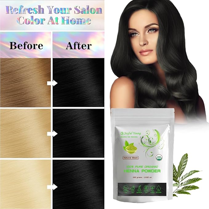 100% Organic Henna Hair Color – Natural, Chemical-Free Hair Dye for Rich, Vibrant Color & Gloss – Grey Coverage, Safe for All Hair Types, Vegan Non-Toxic, Herbal Hair Treatment (NATURAL BLACK)