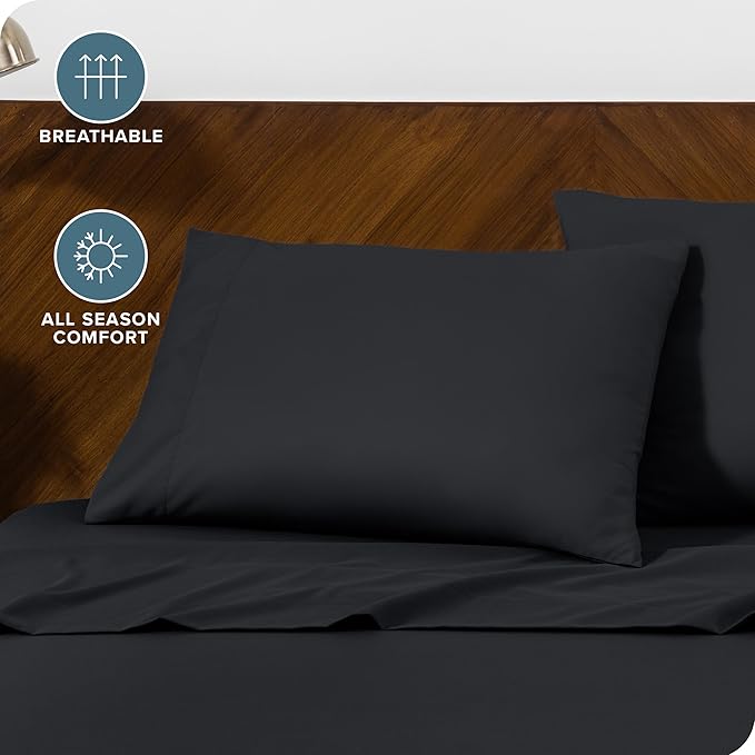 Bare Home Microfiber Pillow Cases - Queen Size Set of 2 - Cooling Pillowcases - Double Brushed - Easy Care - Envelope Closure (Queen Pillowcase Set of 2, Black)