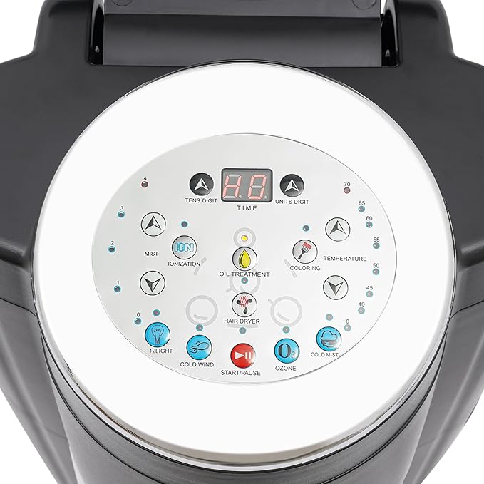 700W Professional Hair Steamer with Ozone & Nano Mist, 2L Tank, Adjustable Height 55-66", 12 Color Lights, for Salon & Home Use - Hair Treatment, Coloring, Conditioning, Drying, Styling (Black)