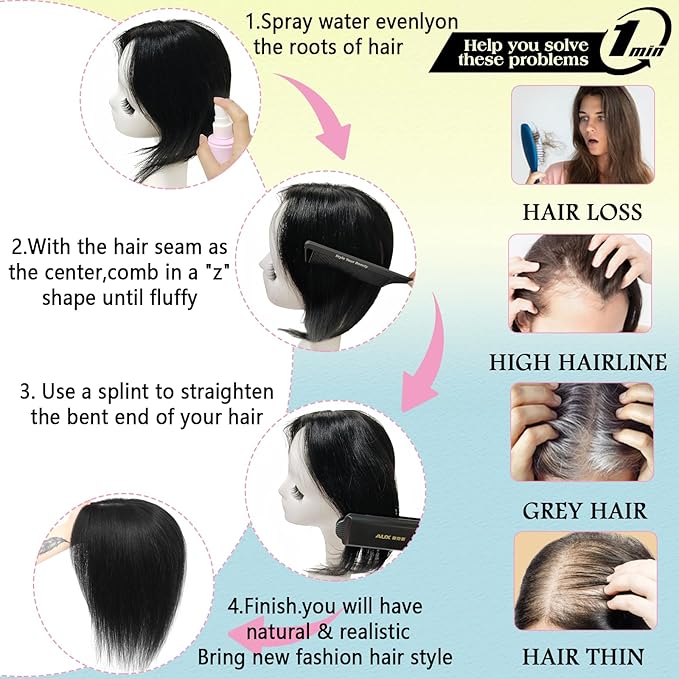 Hair Toppers for Women Real Human Hair, 360° 3D Toppers Pieces for Women with Thinning Crown Wispy Bangs 12 Inch Upgrade Big Basement (Light Brown, 12 Inch Wispy Bangs)