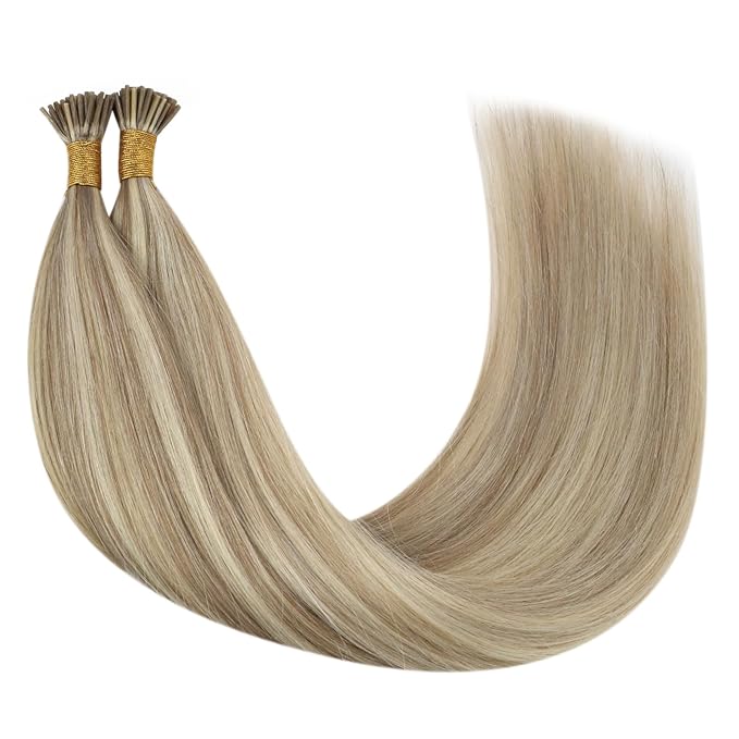 YoungSee I Tip Hair Extensions Human Hair Blonde I Tip Hair Extensions Blonde Highlighted Golden Blond Itip Human Hair Extension Pre Bonded Hair Extension for Women 22 Inch 50g 50s