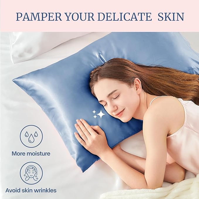 BEDELITE Satin Pillowcase for Hair and Skin, Super Soft Similar to Silk Pillow Cases 4 Pack with Envelope Closure, Cooling Pillowcases for Women Men (20"x30" Queen Size, Airy Blue)