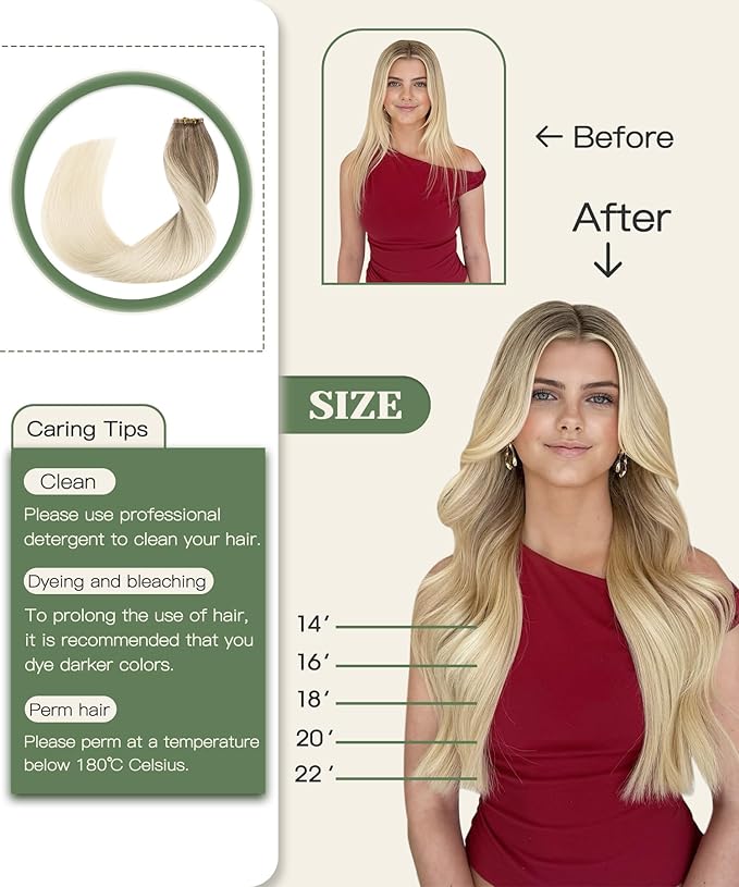 SURNEL Injected Tape in Hair Extensions Human 16Inch Ash Brown to Platinum Blonde Invisible Tape in Extensions 20 Pcs 35g(#860,16)