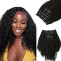 Lashey Clip in Hair Extensions 20 Inch 110g 7pcs Seamless Clip in Hair Extensions Human Hair Afro Kinky Curly Clip Ins for Women, #1B Natural Black 4C