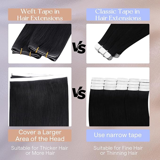 Full Shine Tape in Hair Extensions Human Hair Color 1 Jet Black One Piece Long Tape in Extensions Wide PU Double Weft 22Inch Seamless Invisible Hair Extensions for Women 50G Quick Install