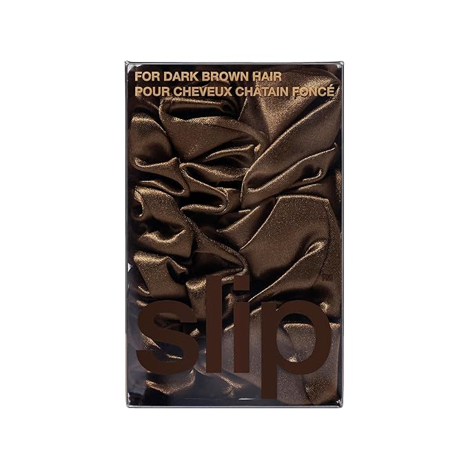 slip Back to Basics Dark Brown Midi & Large Scrunchie Set | Includes 2 Midi & 1 Large Pure Silk Scrunchies | 100% Mulberry Silk, Anti-Crease, Gentle on Hair, Reduces Breakage | Elegant & Durable