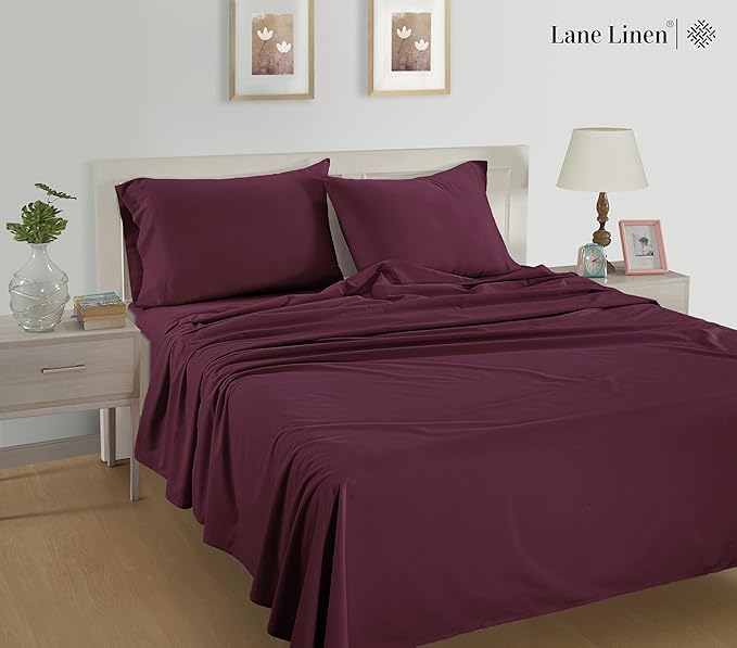 Lane Linen 100% Organic Cotton King Size Pillow Cases Set of 2 - 20"x36" Windsor Wine