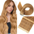 Tape in Hair Extensions Human Hair Caramel Blonde 22 Inch 20Pcs Tape Ins for Women Straight Invisible Seamless Remy