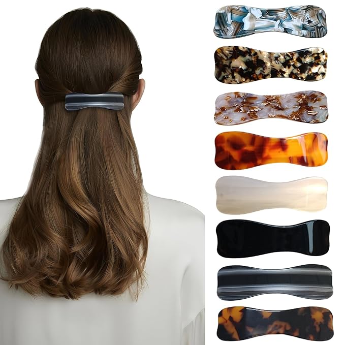 Hair Clips for Women,3.5 Inch Acetate Medium Hair Claw Clips for Women Thin Thick Curly Hair,Strong Hold No Slip Grip,French Classic Multicolor （Black and White Bow）