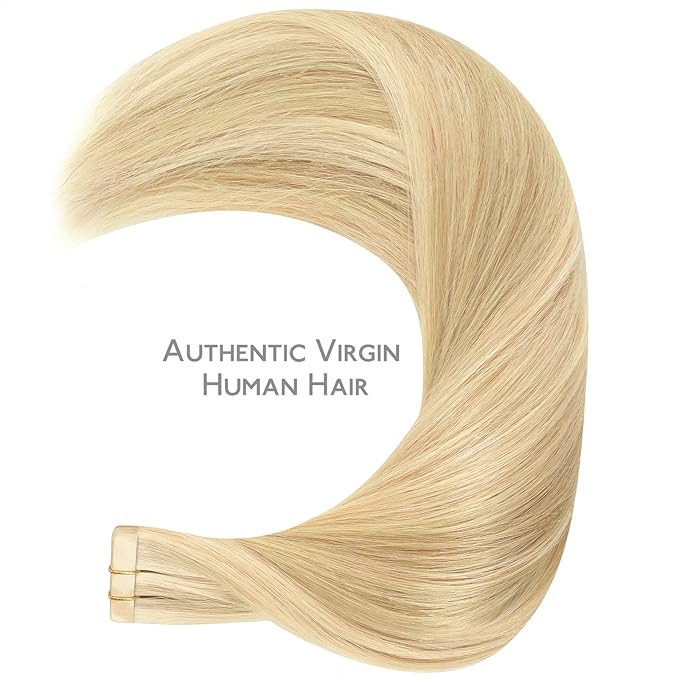 WENNALIFE Tape in Hair Extensions Human Hair Light Blonde Highlighted Golden Blonde Tape in Extensions, 10pcs 25g 18 inch Remy Invisible Tape Ins Straight Soft Real Human Hair Tape in Extensions