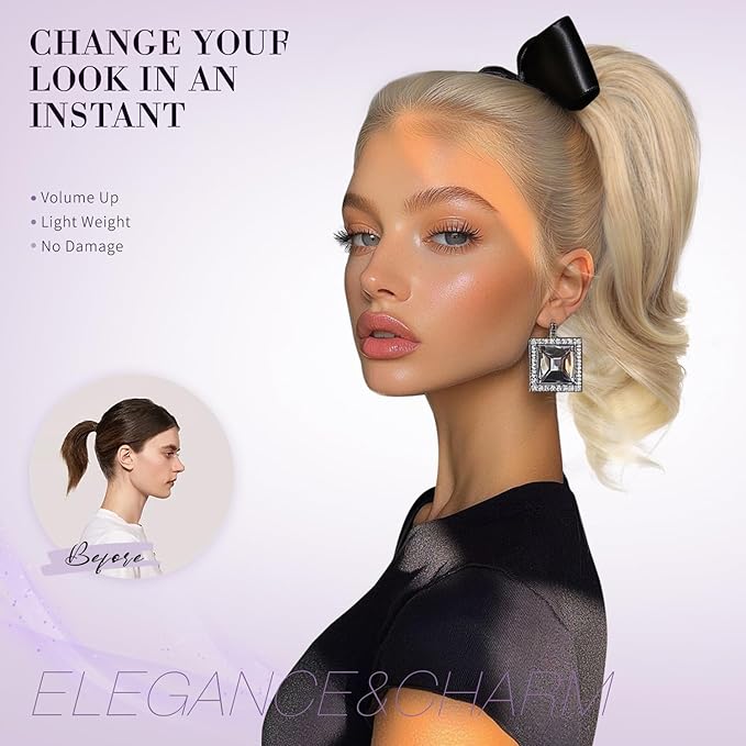 Claw Clip Ponytail Extension - 12 Inch Soft Curly Pony Tails Hair Extensions, Synthetic Hair Extensions Ponytail, Clip in Ponytail (Color: Medium Blonde With Bleach Blonde Ends)