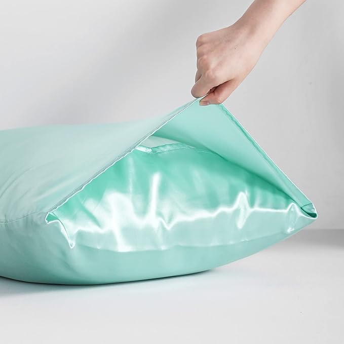 NTBAY 2 Pack Satin Queen Pillowcases for Hair and Skin, Luxurious and Silky Pillow Cases with Envelope Closure, 20x30 Inches, Light Blue