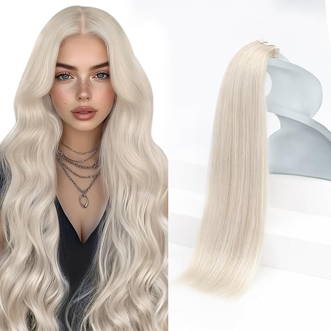 Sunny Hair Blonde Tape in Hair Extensions Human Hair, 24 inch Tape in Extensions Remy Tape ins Human Hair Extensions for Women 50g 20Pcs