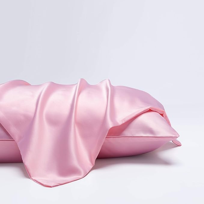 NTBAY Zippered Satin Pillow Cases for Hair and Skin, Luxury King Hidden Zipper Pillowcases Set of 2, 20x36 Inches, Light Pink