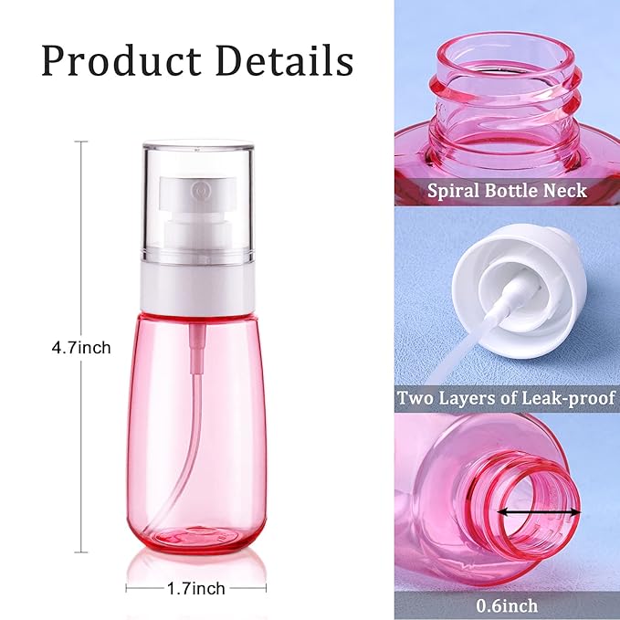 Cosywell Fine Mist Spray Bottles TSA Approved 2oz 60ml 8 Pack Leak Proof Travel Spray Bottle Empty Small Spray Bottles for Perfume Essential Oils Toners Rose Water Cosmetics (8PCS-4Colors)