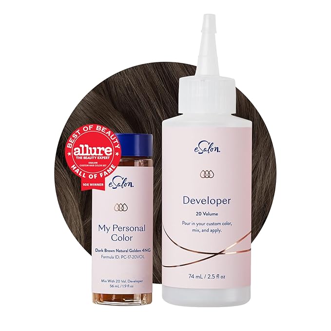 eSalon Permanent Hair Color & Hair Dye Kit - Dark Brown Natural Golden - Personal Colorist for Up To 100% Gray Coverage, All Hair Types - Professional-Grade Ammonia-Free Dye