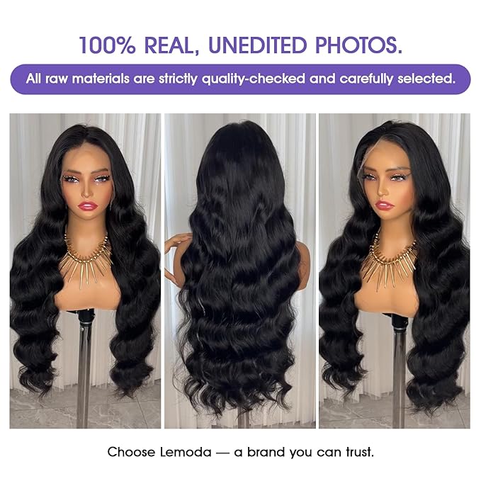 Lemoda Body Wave 13x6 Full Lace Frontal Virgin Human Hair Wigs 210% Density Body Wave Top 15A 13x6 HD Transparent Lace Front Wig Pre-Bleached Knots Invisible Lace Tiny Knots 32Inch
