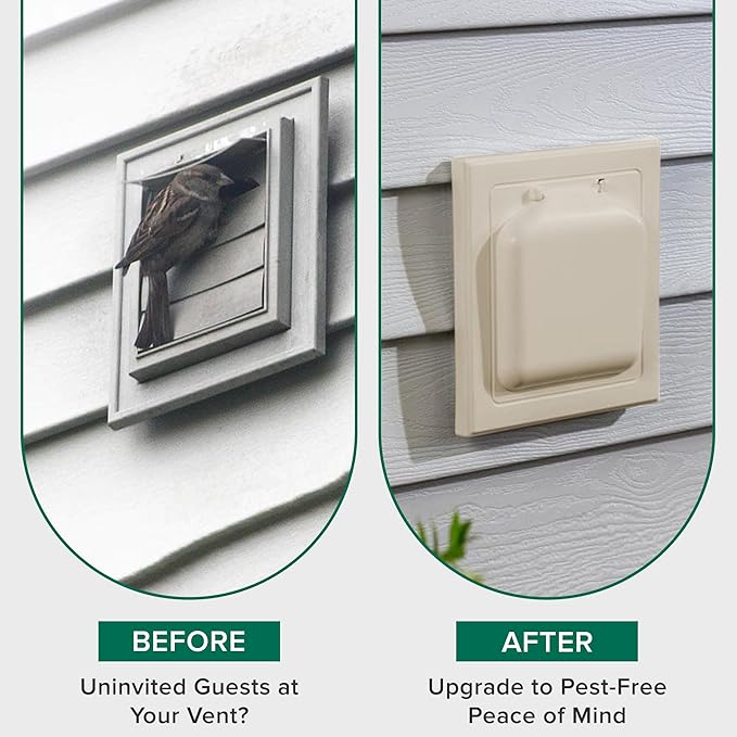 NO-PEST VENT, Exclusive Dual Door Dryer Vent Cover Outdoor 4 inch with Collar, Made in USA w Highest UV Resistant Plastic in any Outdoor Vent Cover (Tan, 4" Plastic WIth Collar)