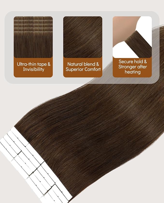 VINBAO Invisible Edge Tape in Extensions Human Hair Chocolate Brown 20pcs 45g 16in Seamless Injected Tape-in Hair Extensions Hand-Tied Pro Quality 16inch #4