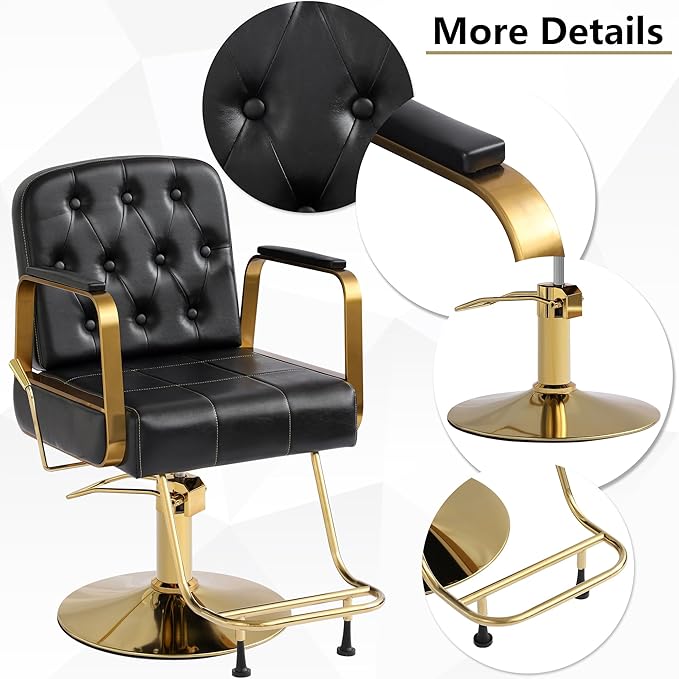 KIGOTY Salon Barber Chair, Reclining Salon Chair for Hair Stylist, Adjustable Hair Salons Tattoo Braiding Hairdresser Chair, 360 Swivel Stylist Chairs for Barbershop (Modern Black)