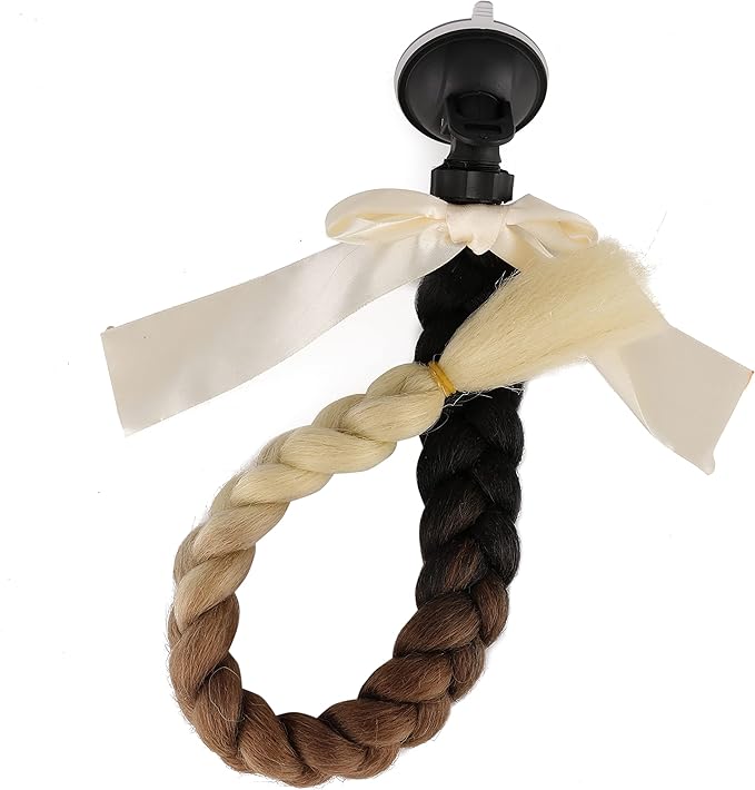 SEGO 1PCS/2PCS Helmet Pigtail Braids with Detachable Suction Cup Bowknot Ponytail Hair Many Colors (Helmet not Included)