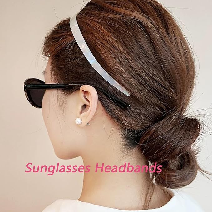 3 Pack Eyewear Headbands Comfortable Plain Hairbands for Women Designed for Glasses Wears Fashion Skinny Headbands(White,Purple,Brown)