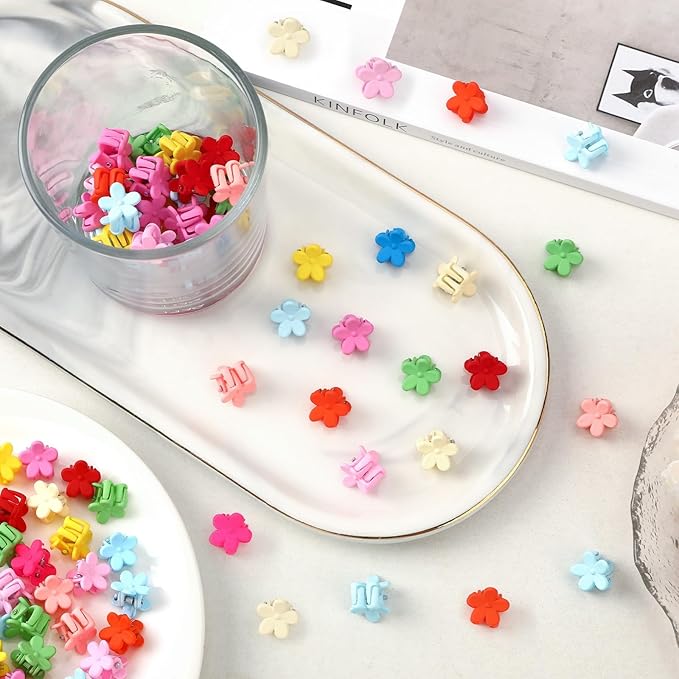 JANYUN 50 Pcs Colorful Mini Hair Claw Small Hair Clips Clamps Hair Accessories for Women Decorative Bun Tiny Hair Clips, Assorted Colors (Floral)