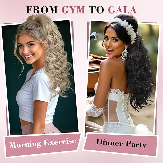 QGZ 20" Wavy Ponytail Extension, Claw Clip Ponytail Hair Extension, Natural Synthetic Hairpiece for Women Daily Use(Dirty Blonde)