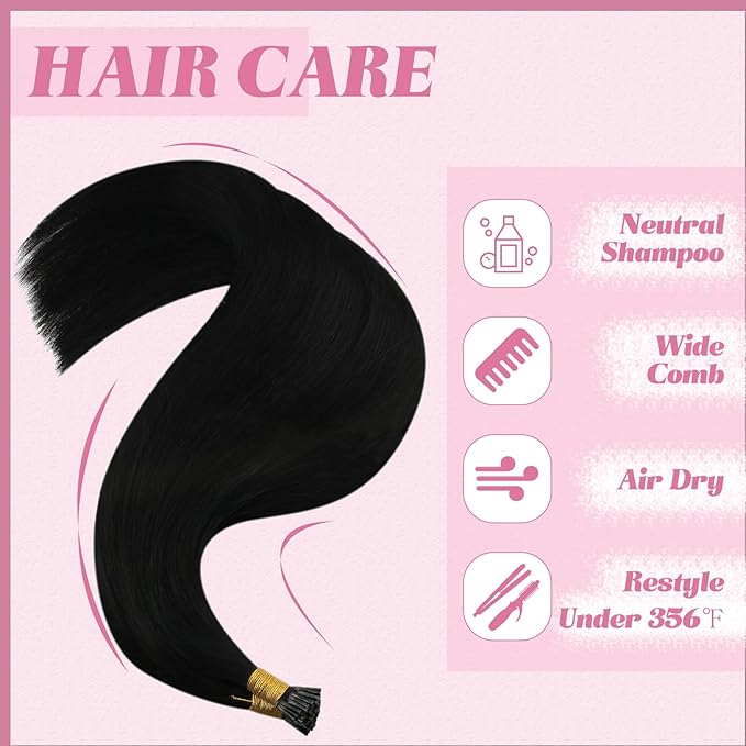 YoungSee I Tip Hair Extensions Black 22In Itip Hair Extensions Real Human Hair Jet Black 50g Hair Extension I Tip Invisible 50s Itips Hair Extension Human Hair for Instant Length