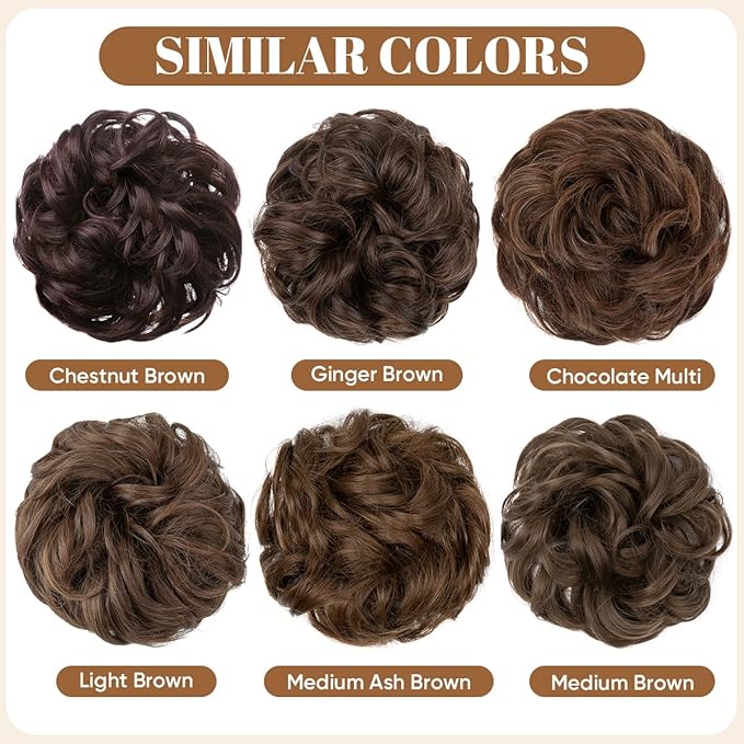 CJL HAIR Large Messy Bun Hair Piece Wavy Curly Scrunchies Synthetic Chignon Ponytail Hair Extensions Thick Updo Hairpieces for Women Medium Ash Brown