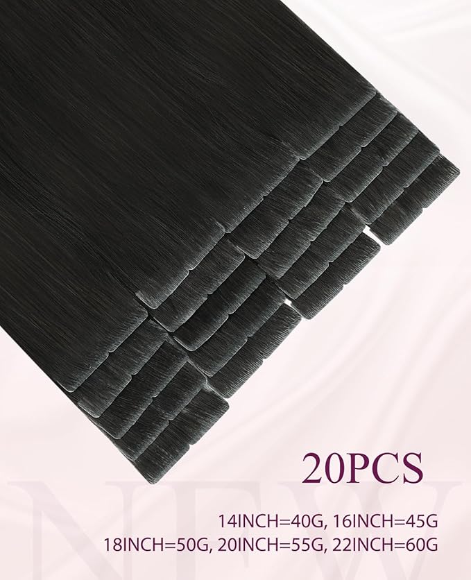 Pinkpearl Invisible Tape in Hair Extensions Human Hair, 20pcs 18inch 50g #2 Dark Brown Injection Tape in Extensions Real Remy Straight Seamless Silky Human Hair Injected