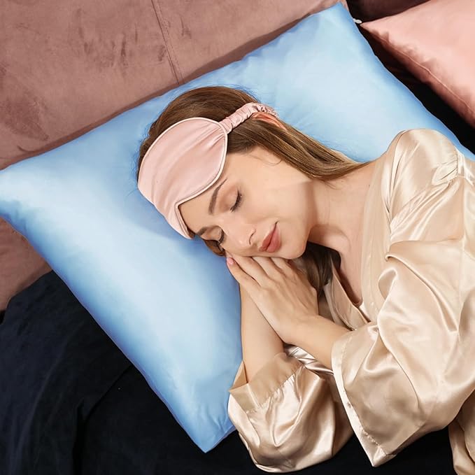Adubor Mulberry Silk Pillowcase for Hair and Skin with Hidden Zipper, Both Side 23 Momme Silk, 900 Thread Count (20x36inch, King Size, Sky Blue, 1pc)