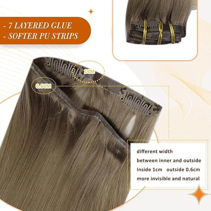 Full Shine Clip in Hair Extensions Real Human Hair Brown Ombre Invisible Hair Extensions Ombre Ash Brown to Platinum Blonde Real Hair Clip ins 20 Inch 8 PCS 120 G