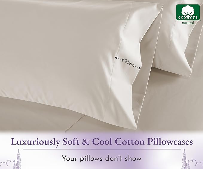 California Design Den Pillow Cases King Size Set of 2-1000 Thread Count Sateen, Soft and Thick 100% Cotton King Pillowcases, Durable - Beige (Sand Tone)