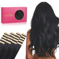 WENNALIFE Tape in Hair Extensions Human Hair, 20pcs 50g 22 inch Jet Black Remy Hair Extensions Straight Human Hair Tape in Extensions Skin Weft Tape Extensions Human Hair