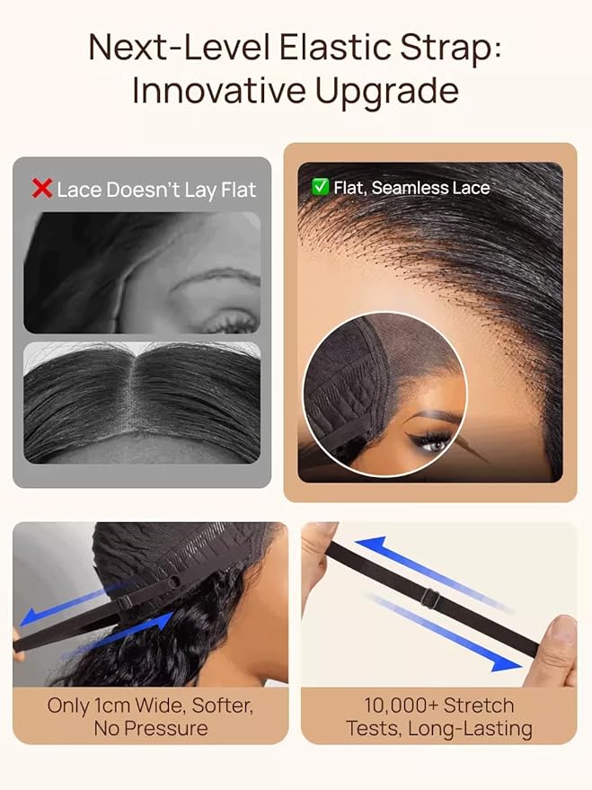 Julia Hair No Slip Yaki Straight 7x5 Lace Closure Glueless Drawstring Wig Flexible Mesh Cap Bye-Bye Slip Pre Cut HD Lace Front Pre Everything Bleached Knots Wear and Go Wig,Zero Slip Hold 26 Inch