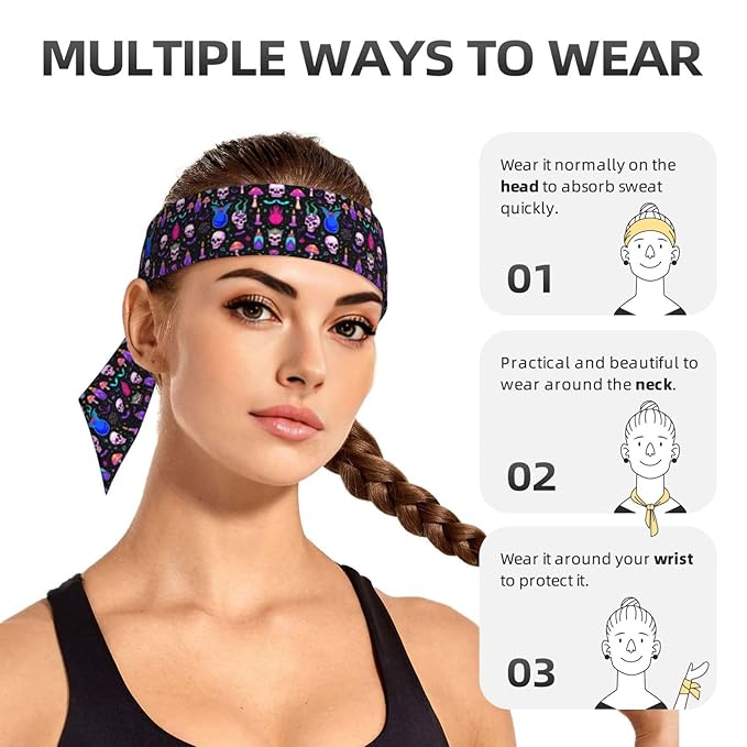 Boys Girls Sports Sweatbands, Multipurpose Long Head Band for Yoga Fitness Shower, Fashion Gothic Magic Witch Witchy Headwear Head Decor