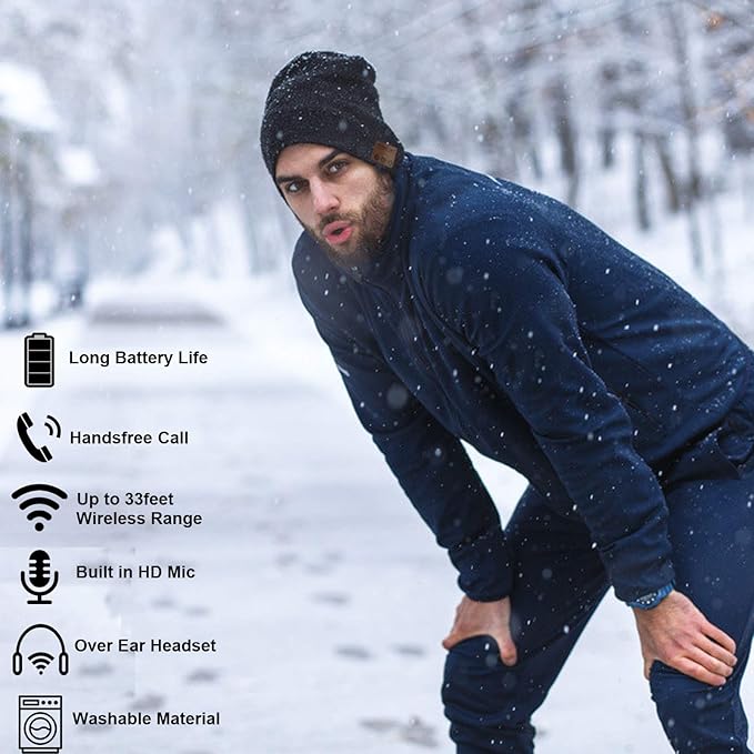 Wireless Hat Music Beanie for Men Women Music Beanie Hat Headphones Headset Speaker Microphone Cap Boys Teens Tech Beanie hat