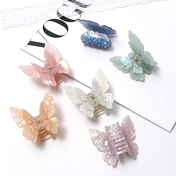 3 Packs Butterfly Hair Clips Acetate Tortoise Shell Non-Slip Jaw Clips 2.5inch, Beautiful Butterfly Hair Accessories for Girls and Women(Mixed color, purple, Orange, Mint Green)