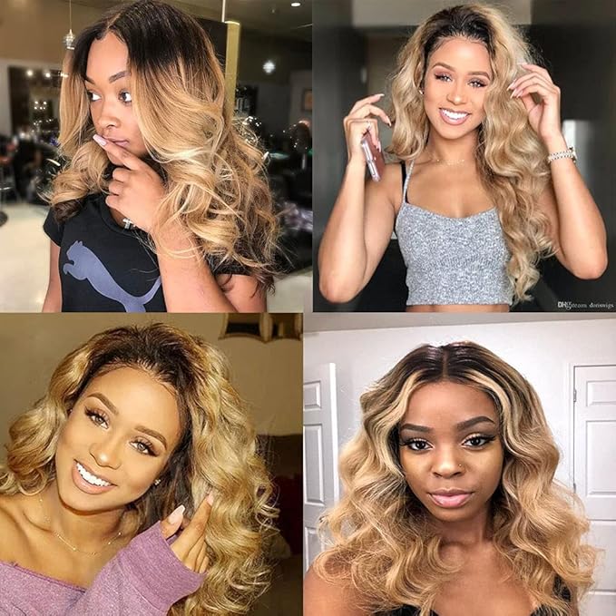 Ombre Bundles Human Hair 1B27 Body Wave Bundles 26 28 30 Inch Double Weft 2 Tone Black and Honey Blonde Bundle Hair Weave Niegmeag Virgin Remy Hair Extensions